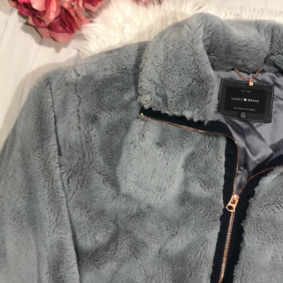 Lucky Brand Missy Faux Fur Gray Teddy Rose Gold Jacket - Picture 8 of 14